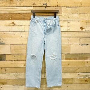 Levi's Ribcage Straight Ankle Jeans Size 26 Button Fly Blue Denim